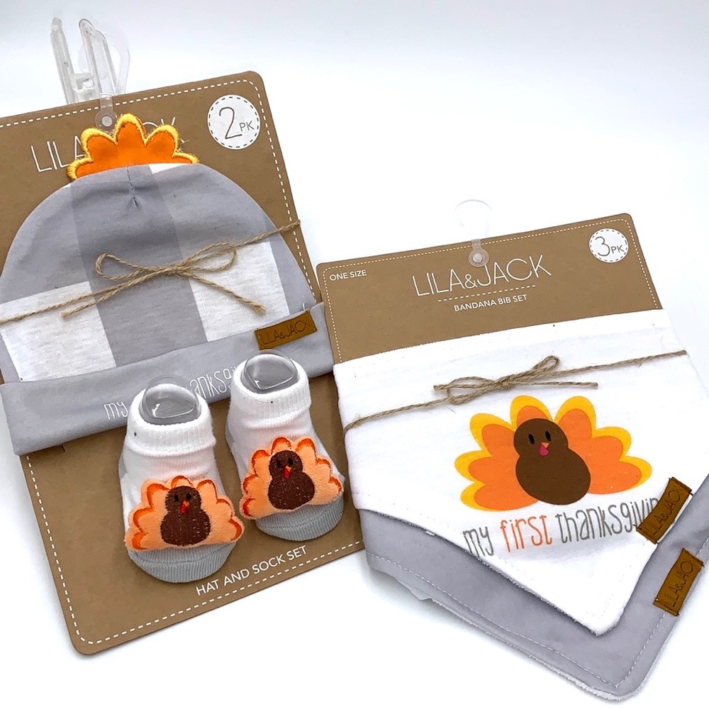 Lila & Jack My First Thanksgiving Set - Hat, Socks, and Bandana Bib Bundle